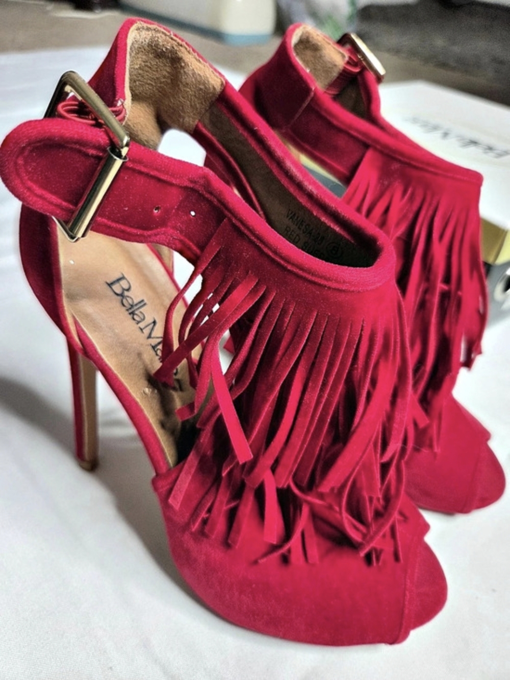 Bella Marie | Red Fringe Heels
